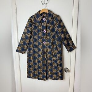 Striplings Fort Worth Tx vintage blue mod geometric brocade button front coat L